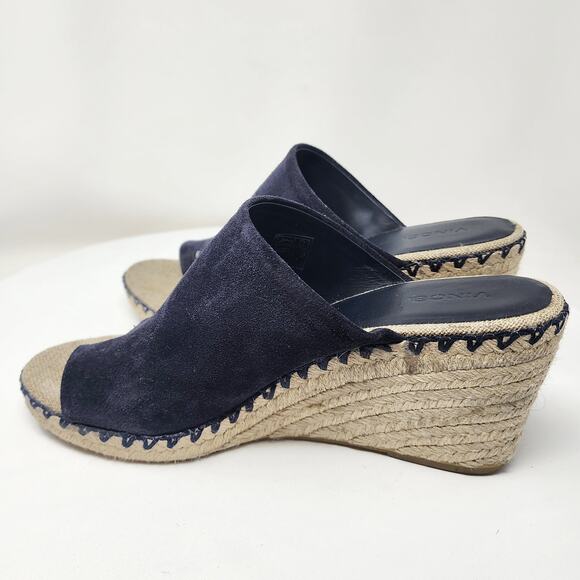 Vince Sutherland Espadrille Wedge Women 9M Navy Blue Suede Toe Strap Slip-on - Picture 8 of 12